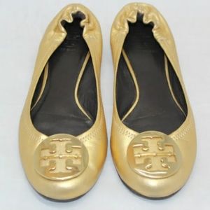 Tory Burch Gold Riva Ballerina Shoes in Size 7